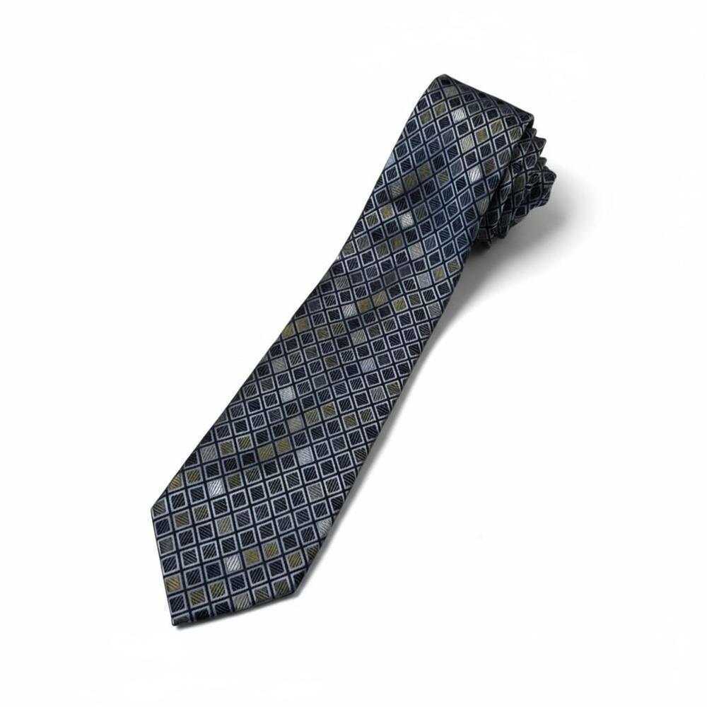 Men's Patterned Neck Tie Van Heussen Geometric Diamond Pattern Shades Blue Gray - Picture 1 of 1